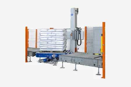 Pallet wrapping machine with turntable